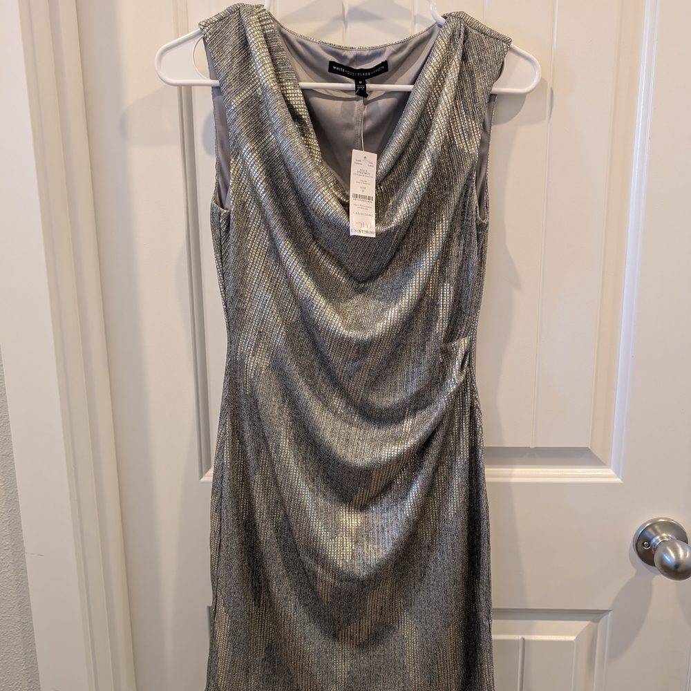 White House Black Market Shimmering Silver Mini Dress - Picture 2 of 6